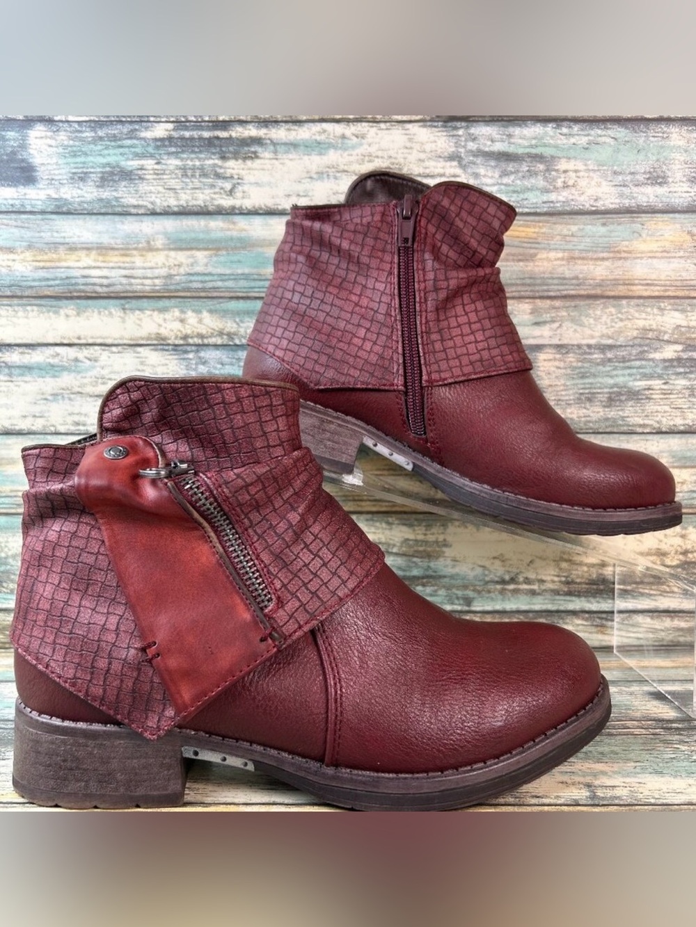 Patrizia Spring Step Ankle Boots Womens 5 Red Faux Leather Moto Comfort Slouch